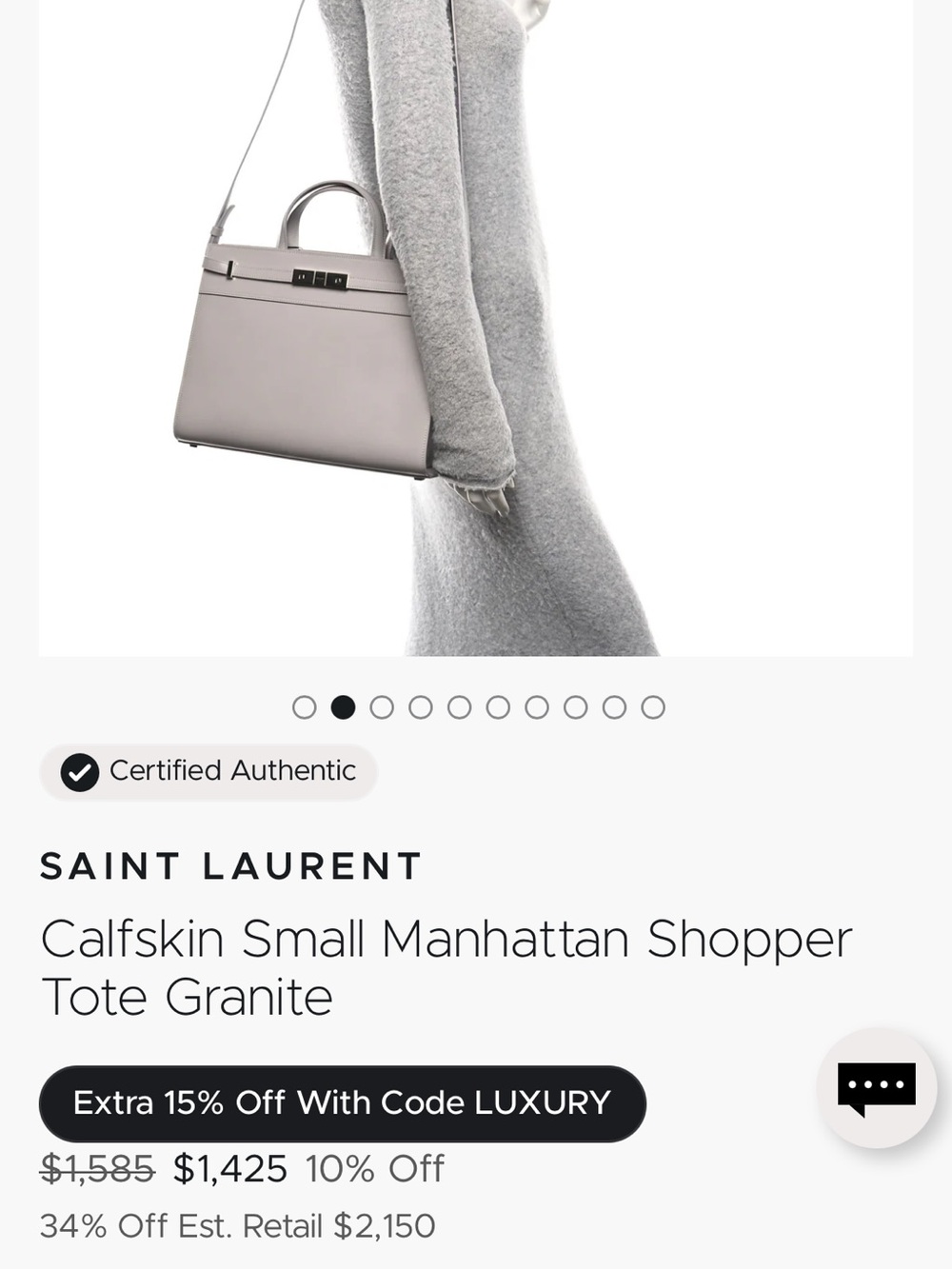 Saint Laurent Granite Calfskin Small Manhattan Shopper Tote